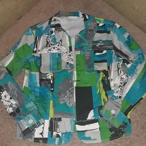 Erin London (Size L) Multicolored Art-to-Wear Full Zip LS Shirt/Jacket (Shacket)